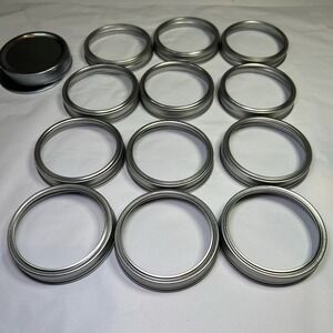 Lot of 12 New Wide Mouth Canning Jar Rings Gold And Silver Includes 11‎ Lids